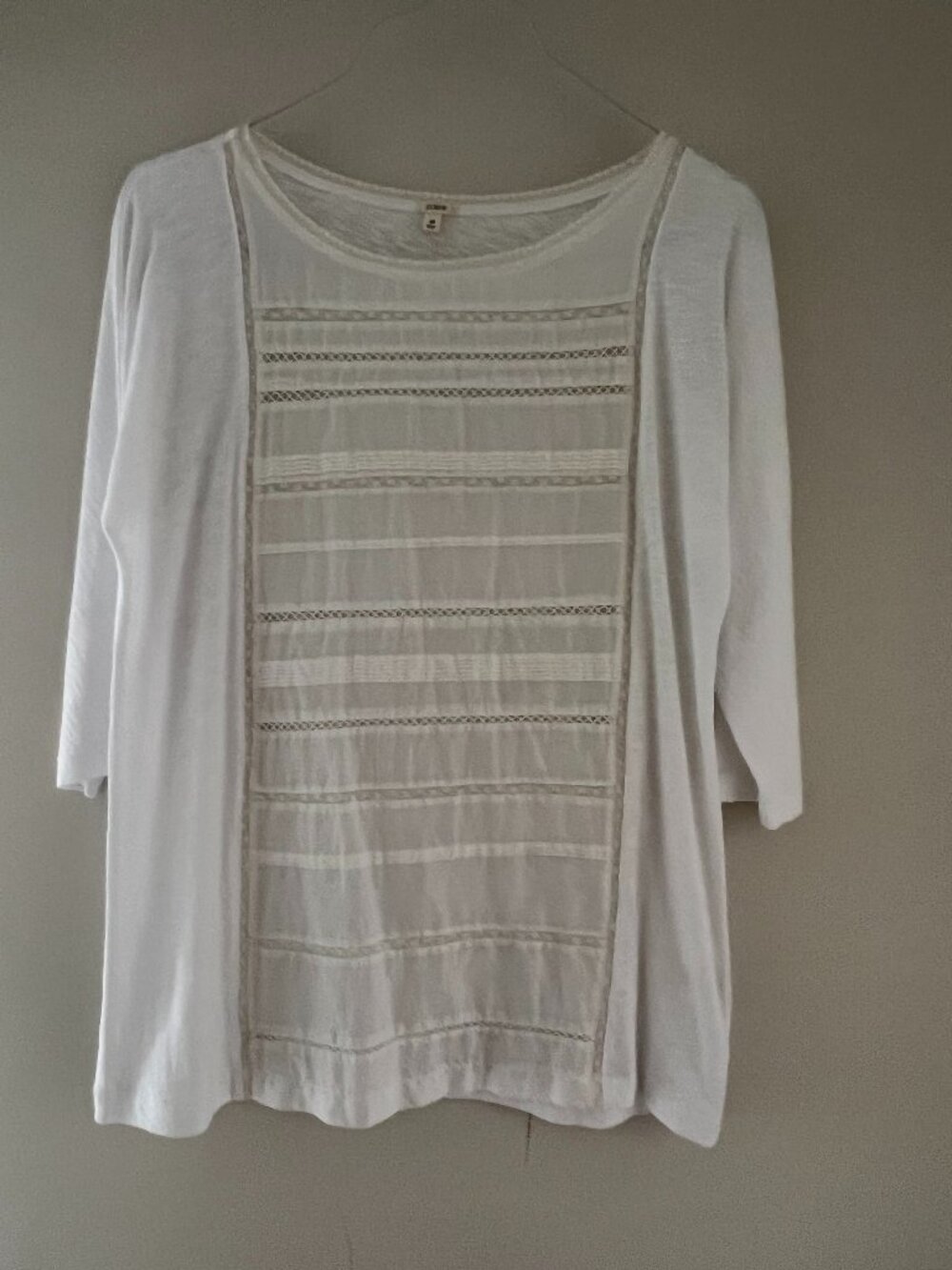 J. Crew Thin White Cotton 3 Quarter White Sleeve Lacy T-Shirt